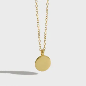 Sterling Silber Schmuck 18 Karat Gold Vermeil Blank Disc Anhänger Halskette Für Frauen