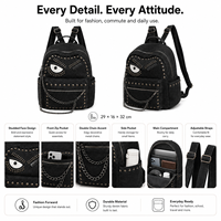 Sac à dos en denim noir, motif visage imprimé, bretelles réglables, logo personnalisé multicolore, vente en gros OEM/ODM