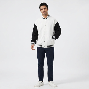Custom <b>White</b> Varsity <b>Jacket</b> <b>Men</b> Stand Collar Breathable Chenille Patch Embroidered Casual Style Winter - Product Image 1