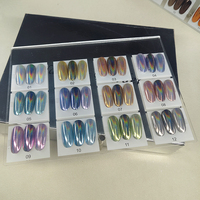 Poudre à ongles 3D Laser Flash Aurora Chrome, 12 couleurs, poudre à ongles magnétique caméléon avec tableau d'affichage des couleurs acryliques