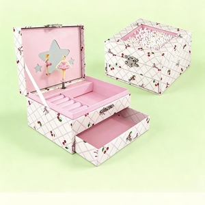 Carillon <span class=keywords><strong>in</strong></span> carta quadrato ecologico con manovella, design a ciliegio di lusso, con cassetto portaoggetti e spazio per gioielli, personalizzabile - Product Image 1
