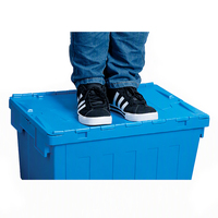 Grands bacs de rangement en plastique PP avec couvercle intégré, empilables et emboîtables, pour la distribution et la logistique d'entrepôt