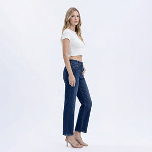<span class=keywords><strong>Jean</strong></span> tendance <span class=keywords><strong>taille</strong></span> <span class=keywords><strong>haute</strong></span> coupe droite pour femme, bleu foncé, coupe ample, pantalon en denim décontracté pour le bureau, jambe large, grande <span class=keywords><strong>taille</strong></span> - Product Image 3