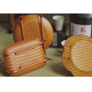 Handmade bamboo woven tea and snack basket with handle, small bamboo basket, Chinese retro style, pastry <b>plate</b> <b>rack</b>, detachable - Product Image 3