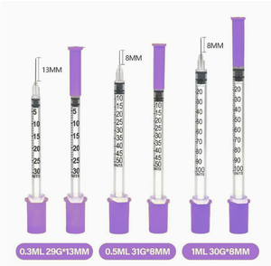 Jeringa de <span class=keywords><strong>insulina</strong></span> estéril desechable VetRx púrpura de 0.3, 0.5ml, 1ml con <span class=keywords><strong>aguja</strong></span> veterinaria U-40 de 29G, 30G, 31G, 8mm, 5/16'', 12.7mm, 1/2'' para mascotas - Product Image 5