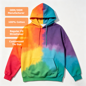 Customization Unisex 480GSM Tie Dye Drawstring Premium Pullover French Terry Ribbed Cuff and Hem Vintage Blanks Hoodies for Men - Product Image 1