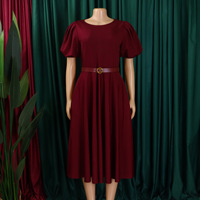 Robe mi-longue unie pour femme, 4 couleurs, manches courtes, avec ceinture, grandes tailles, tenue officielle, du S au XXXL