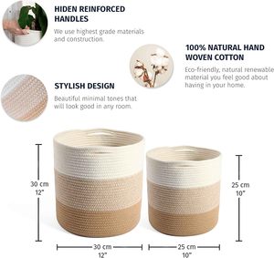 Woven Jute Spliced Cotton Rope <strong>Plant</strong> <strong>Basket</strong> Modern Woven Storage <strong>Basket</strong> <strong>for</strong> Indoor Planter Decorative Flower Pots - Product Image 2