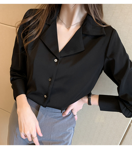Noir femmes chemises Blouses 2025 chemisier féminin hauts à manches longues décontracté col rabattu <span class=keywords><strong>OL</strong></span> Style bureau dames chemise ample 8237 - Product Image 5