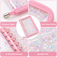 Organisateur de planificateur à fermeture éclair en PVC transparent avec paillettes étoilées, carnet à anneaux rechargeable, impression couleur personnalisée, vente en gros en vrac, OEM