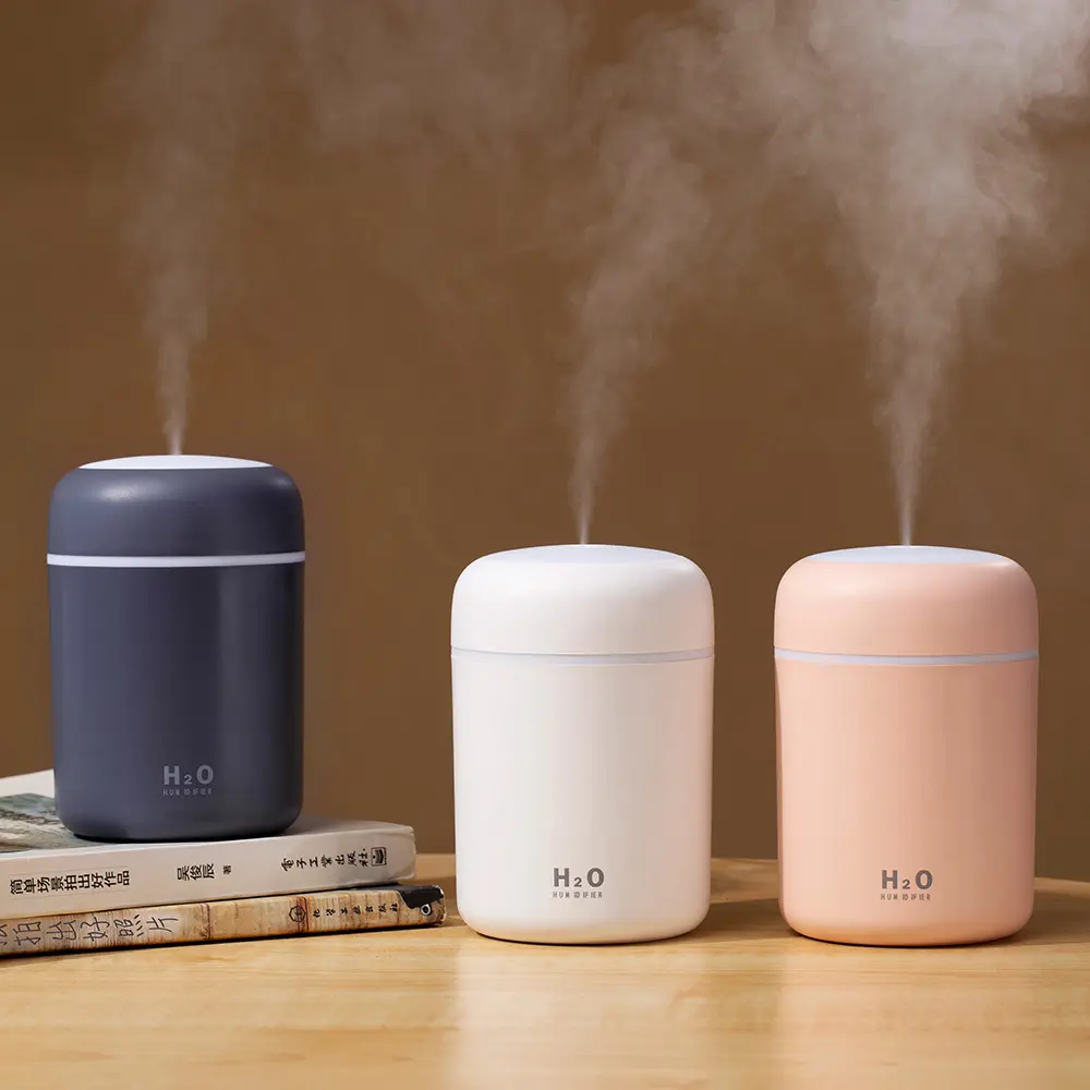 2022 Lampu LED Portable Mini 300Ml H2o Mist Spray Humidifier Double Basah Aroma Minyak Esensial Diffuser Mobil Usb Air Humidifier