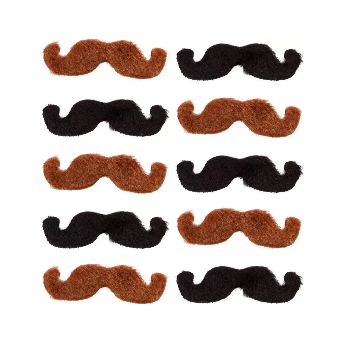 Cowboy Western Themed Party Exclusive Self-Adhesive Mustache Featuring Ten Styles of Black and Brown Mustaches