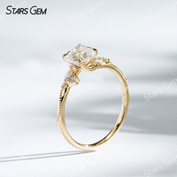 Bague unisexe classique Starsgem 1,1 ct 5,7*5,9 mm en diamant de laboratoire taille coussin couleur D, or jaune massif 18 carats plaqué rhodium 1,5 g