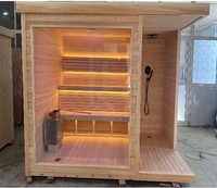 Sauna extérieur de luxe en bois massif cèdre/huile de pin au design moderne avec poêle électrique et chauffage infrarouge lointain, taille personnalisable