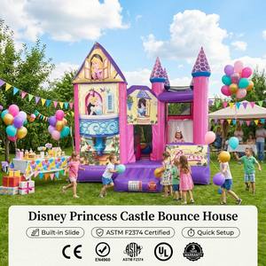 Château gonflable rose et violet <span class=keywords><strong>Disney</strong></span> Princess avec toboggan pour filles, fête d'anniversaire pour enfants, château gonflable pour sauter - Product Image 2