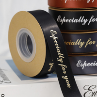 Ruban en satin de luxe en gros, rouleau personnalisé avec logo imprimé en 3D, ruban en tissu brodé de fleurs dorées mates pour emballage cadeau