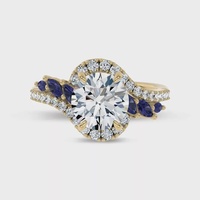 Bague de fiançailles Good Century en or jaune 14 carats avec diamant de laboratoire taille ronde, halo et pierres latérales vintage, cadeau de mariage pour elle