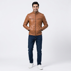 Leathers Jacket Punk Motorcycle Style Teenager's Collar <b>Plain</b> Dye <b>Canvas</b> ODM Foreign Trade jacket for men - Product Image 1