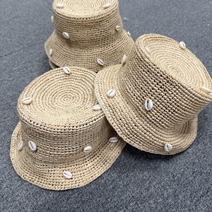 2025 Summer New Arrival Custom Sea Shell Design Raffia Straw <b>Hat</b> Outdoor Sunshade Beach Children Kids Straw Bucket <b>Hat</b> - Product Image 5