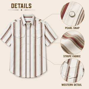 Pearl Snap Button <b>Western</b> <b>Shirts</b> Custom Premium Mens Striped Cowboy Short Sleeve Private Label OEM ODM Manufacturer - Product Image 3
