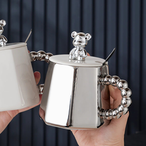 แก้วเซรามิคลายหมีน่ารักพร้อมส่ง แก้วกาแฟร้อน แก้วกาแฟพร้อมฝาและช้อน - Product Image 2