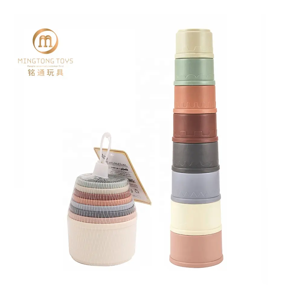 Kids multiple use perfect match plastic tower new fancy colors matte effect toy stack up cups baby