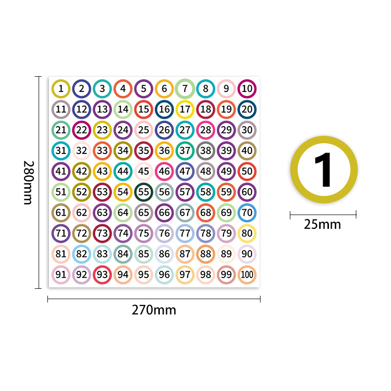 Numeri a colori da 25 mm (sfondo bianco con caratteri neri)