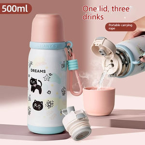 Mignonne tasse isotherme pour filles, en acier inoxydable 316, grande capacité, spéciale école, portable, double fonction de boisson pour étudiants - Product Image 3