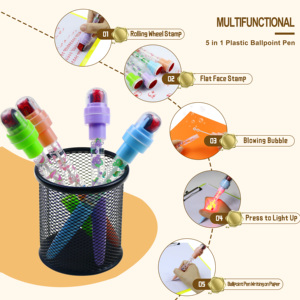 BECOL Vente en gros Stylo à roulettes lumineux 5 en 1 Stylo à bulles fantaisie Stylo à bille en plastique lumineux avec surligneur pour enfants - Product Image 2