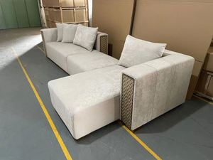 Leather Corner <strong>Sofa</strong> Luxury Italian Sectional Couch <strong>Sofa</strong> Golden <strong>Stainless</strong> <strong>Steel</strong> Armrest Couch Modern Living Room <strong>Sofas</strong> - Product Image 5