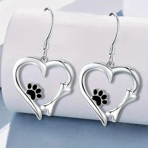 E3945 White Gold <b>Dog</b> Paw Heart Earrings Cut Pet <b>Ornament</b> Jewelry for <b>Dogs</b> - Product Image 5