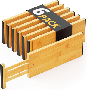 Cassettiera di bambù divisori 6 Pack, organizzazione espandibile per abbigliamento, vestiti, cassettiere, naturale - Product Image 1