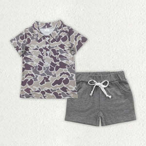 Vêtements d'été pour enfants en gros, ensemble de 2 pièces, polo et short à imprimé camouflage - Product Image 4