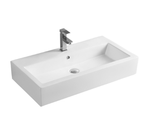 <span class=keywords><strong>Grand</strong></span> lavabo rectangulaire à poser sur plan de travail, trou de robinet unique avec trop-plein, lavabo de salle de bain facile à nettoyer et moderne - Product Image 1