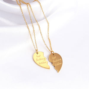 Minimalista corazón rompible medio corazón pareja Collar personalizado de acero inoxidable dividido roto colgante collar joyería - Product Image 4