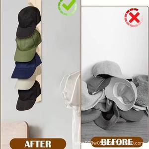 Estante de madera para sombreros, montado en la pared, 42 cm x 6,5 cm, 4 capas, organizador de almacenamiento duradero para exhibir sombreros de sol y boinas - Product Image 5