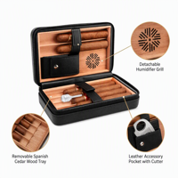 Étui à cigares portable en bois de cèdre espagnol, boîte à cigares de voyage en cuir avec plateau amovible, pochette zippée pour 6 cigares, cadeau pour homme