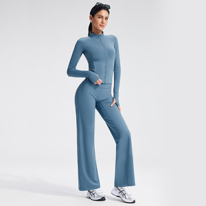 High Quality Women's Quick Dry Sport Yoga <b>Jacket</b> Track Leggings Set Fashionable Gym Fitness <b>Workout</b> Gear Seamless Elastic Waist - Product Image 3