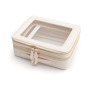 กระเป๋าเครื่องสำอางแบบซิปสองชั้นใส พกพาสะดวก กันน้ำ ทำจากวัสดุ PU - Product Image 1