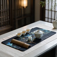 Nappe de table de style chinois haut de gamme pour service à thé, tapis de plateau à thé à infusion sèche, chemin de table en coton imperméable d'inspiration Zen pour théière