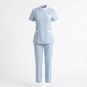 Uniforme d'infirmière bleu clair à manches courtes pour les rondes en salle d'hôpital, centre de maternité, clinique, réception - Product Image 1