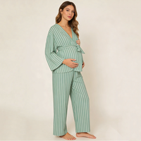 Ensemble de pyjama de maternité personnalisé en coton biologique tricoté, pyjama pour femmes en deux pièces, pyjama rayé ample
