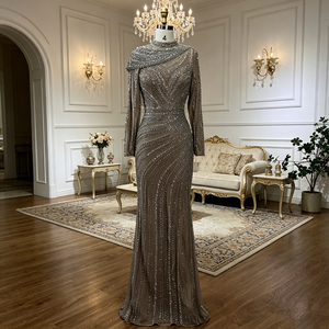 Robe de soirée sirène luxueuse à perles, robe de bal scintillante avec strass, robe de soirée formelle à manches longues pour femmes, pour mariage ou fête - Product Image 4