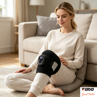 Masseur de genou avec chaleur, vibrations et lumière rouge, écran tactile, minuterie, rechargeable, enveloppement pour soulager la douleur