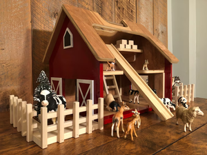 EN-71 FSC Granero de juguete de madera dura para niños con mango Granero de granja Figuras de juego de animales Granero de madera Caballo Establo Juego de animales de granja Juguetes - Product Image 2