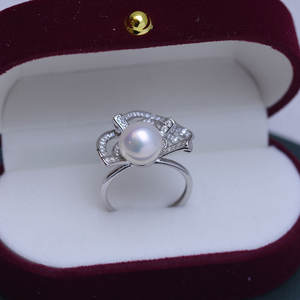 Wenchi Handmade S925 Silver Freshwater Pearl Ring 9-10mm Round White Pearl Strong Light & Fine Flaws Ribbon Style for Women - Product Image 2