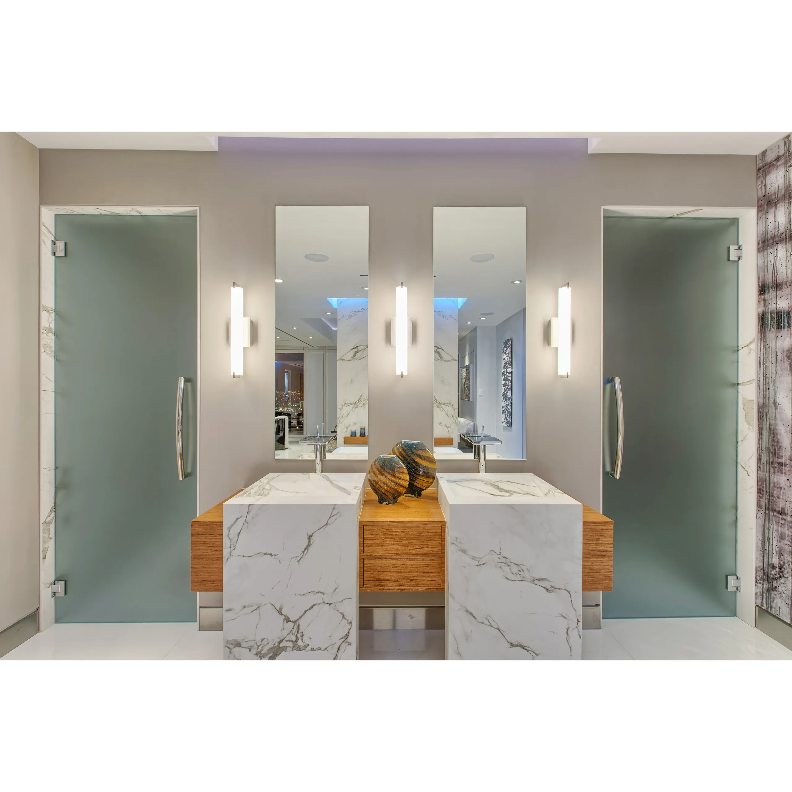 Cbmmart sang trọng thanh lịch phòng tắm Vanity với đá Slate chìm khách sạn với LED ánh sáng Gương phòng tắm bồn rửa đôi