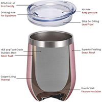Tasses à double paroi en acier inoxydable 12oz, sans pied, isolées, pour sublimation, verre à vin, tasse à café pour la maison et le bureau