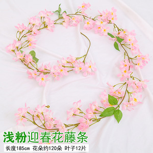 Guirnalda de flor de cerezo de plástico, Jazmín de invierno, plantas de flores artificiales, hojas verdes, flor colgante, vid rosa - Product Image 5