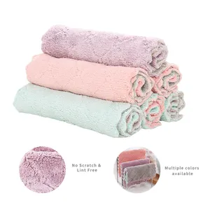 Dày mềm thấm Nước Nhà Bếp món ăn làm sạch khăn sợi nhỏ san hô Fleece làm sạch vải